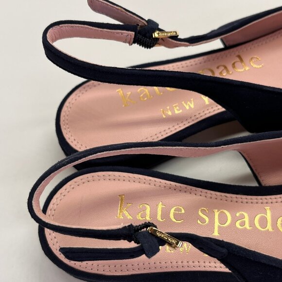 Kate Spade Veronica Flat Size 6.5 B Navy Suede Slingback Bow Pointed Toe Shoe - Picture 12 of 15